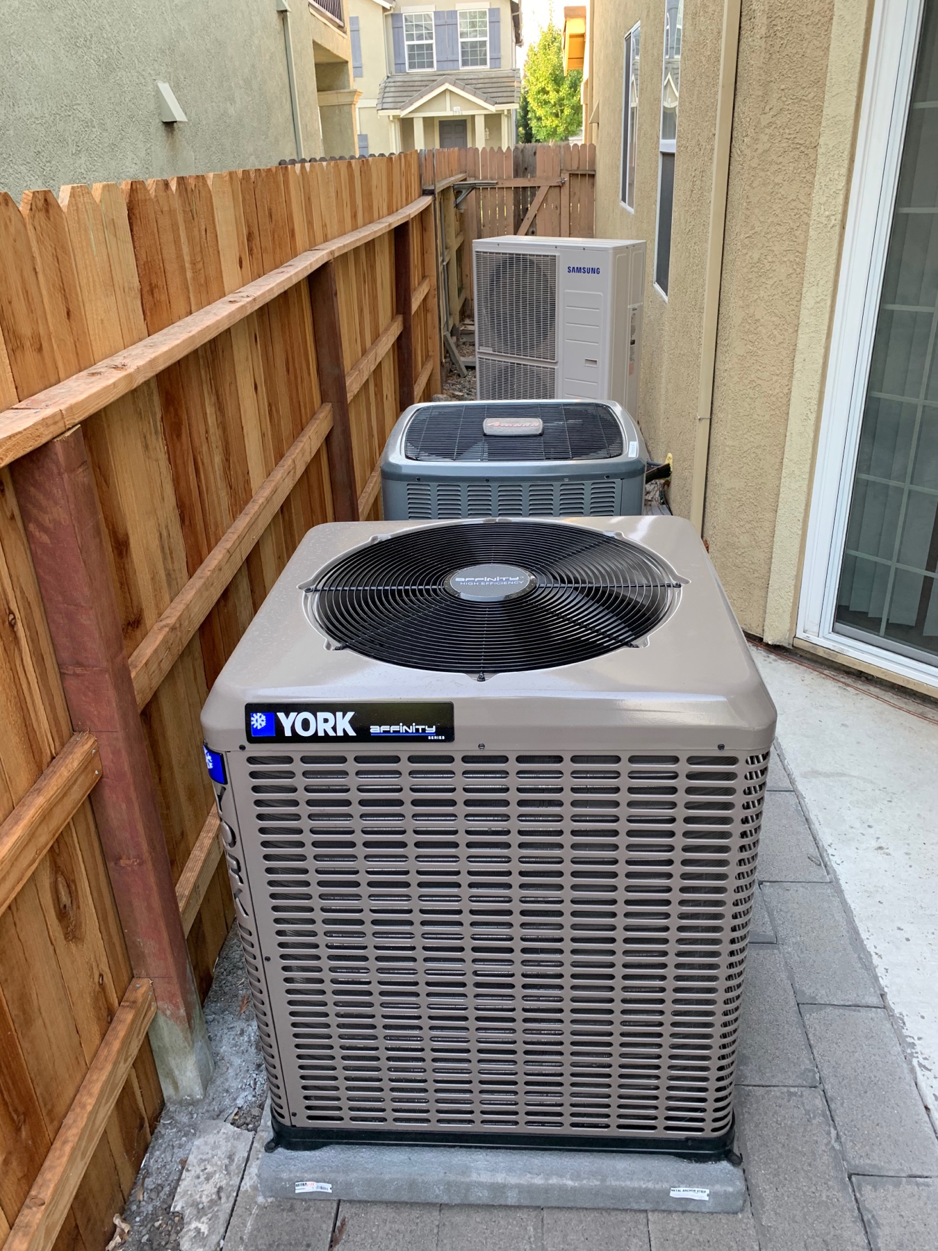 Completed outdoor heat-pump installations at the Central Valley Research Homes